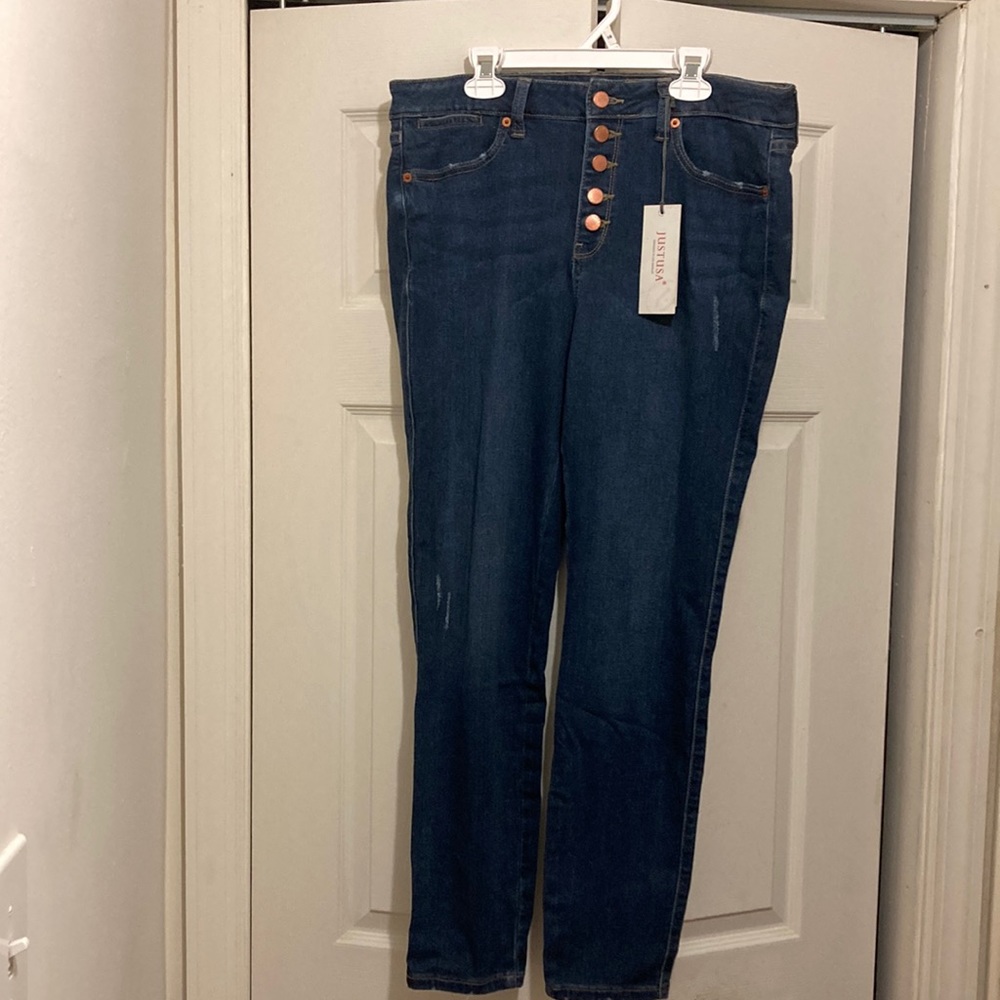 NWT, JUSTUSA Rhea Button Up Jean, size 32, midrise, Blue